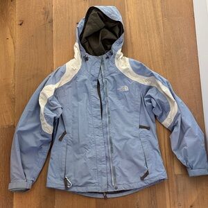 The North Face Light Blue and White Hooded Ski/Rain Jacket